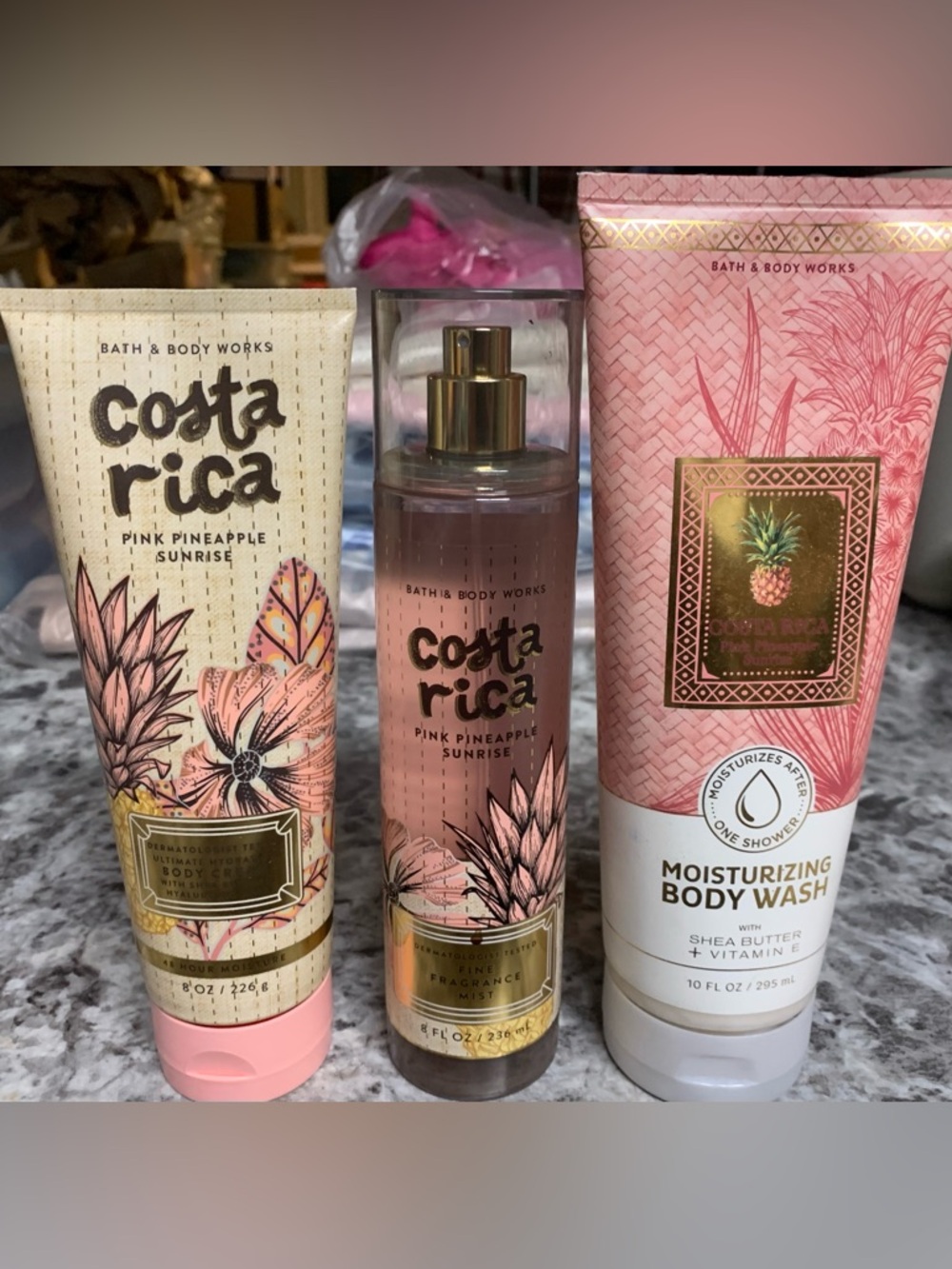 Bath & Body Works Pink Pineapple Sunrise Fragrance Mist, Body Wash, Body Cream